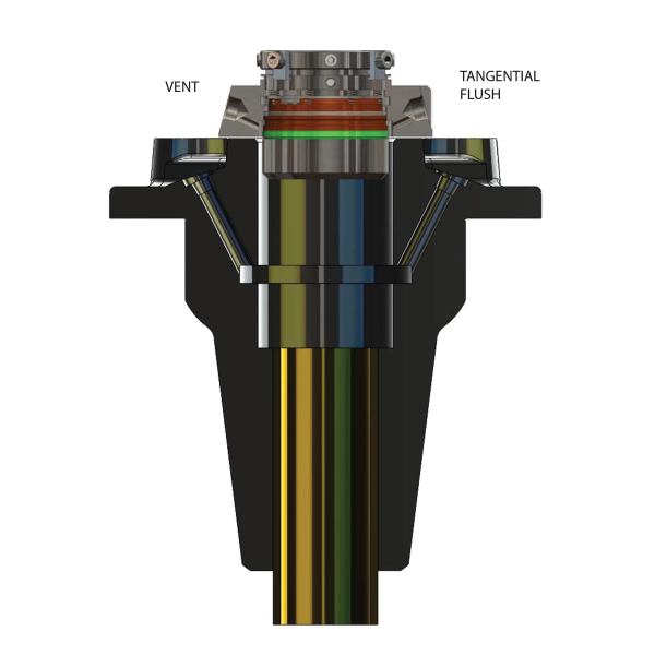 Tungsten Carbide mechanical seal for vertical turbine on white background showing vent and tangential flush